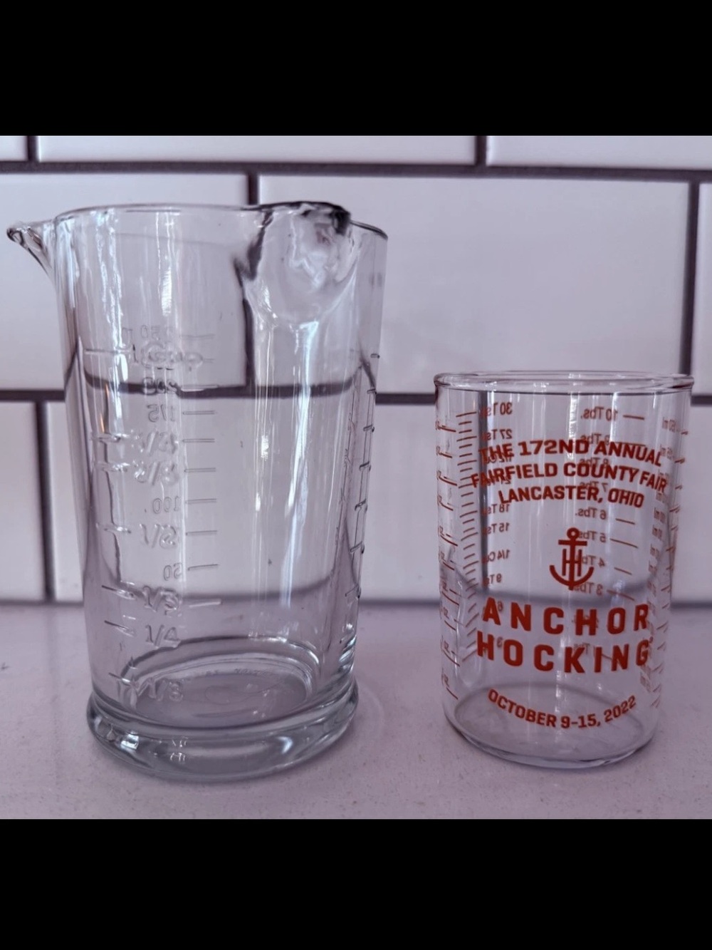 Anchor Hocking Glass Triple Pour Measuring Cup 8oz & Commemorative Glass Cup 5oz